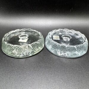 Vintage Viking Glass Candle Holders Lot of 2 Textured Shell Pattern MCM‎ Rare